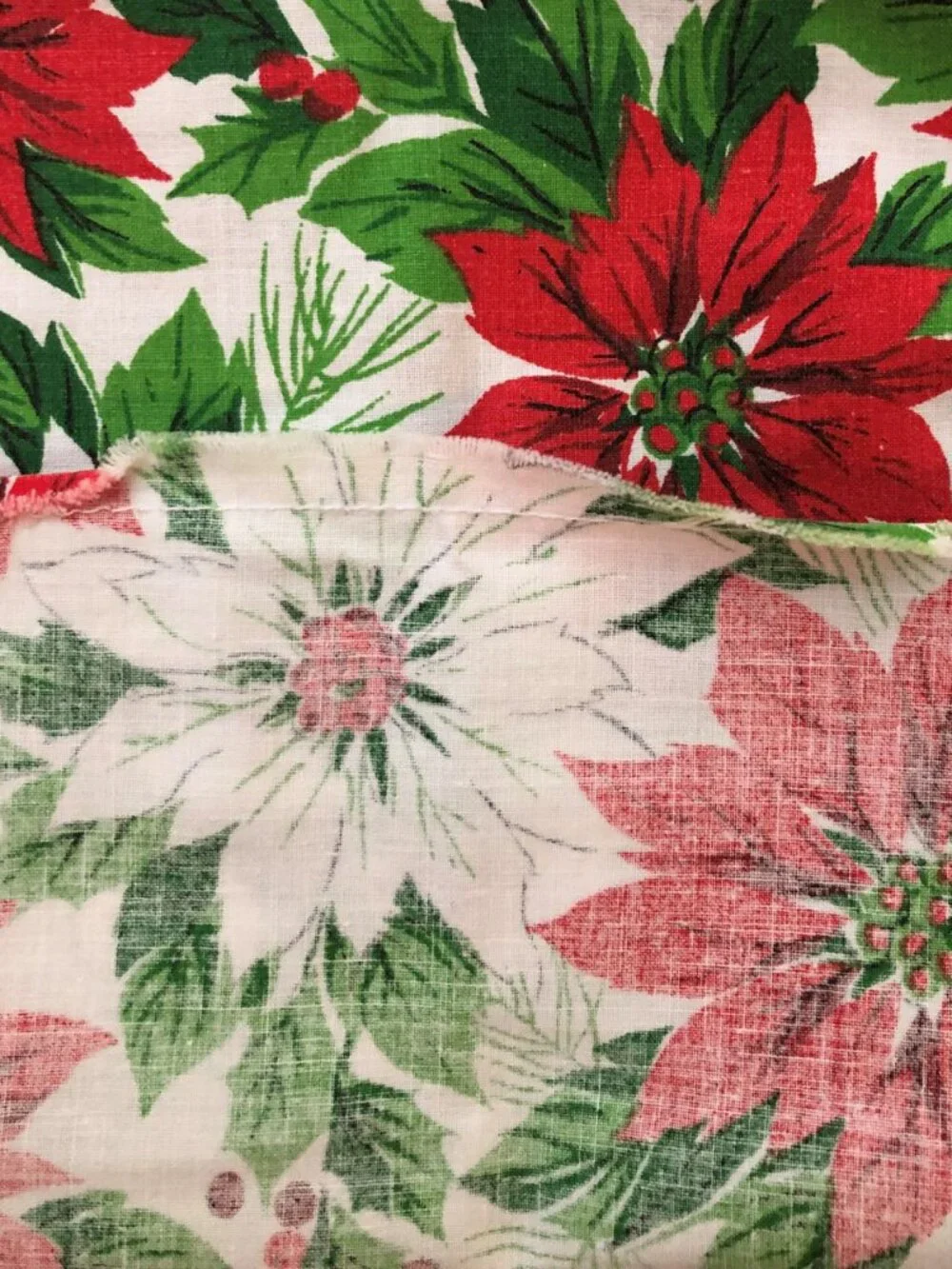 Vintage Christmas Poinsettia Large Tablecloth or Fabric  59x82